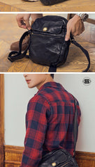 Black Cool Leather Mens Small Vertical Side Bag Messenger Bags Brown Casual Bicycle Bags for Men - imessengerbags