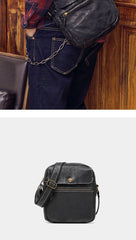 Black Cool Leather Mens Small Vertical Side Bag Messenger Bags Brown Casual Bicycle Bags for Men