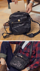 Black Cool Leather Mens Small Vertical Side Bag Messenger Bags Brown Casual Bicycle Bags for Men