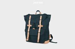 Black Fashion Canvas Leather Mens Laptop Backpack Navy Blue College Backpack Travel Backpack for Men - imessengerbags