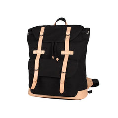 Black Fashion Canvas Leather Mens Laptop Backpack Navy Blue College Backpack Travel Backpack for Men - imessengerbags