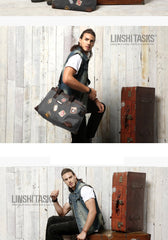 Black Mens Fashion Canvas Large Travel Bag Shoulder Canvas Weekender Bag Duffle Bag For Men - imessengerbags
