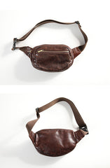 Handmade Distressed Black Leather Men Fanny Pack Waist Bag Hip Pack Belt Bag Bumbag for Men - imessengerbags