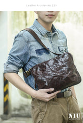Cool Black Leather Men 10 inches Chest Bag Messenger Bag Courier Bags Postman Bag For Men