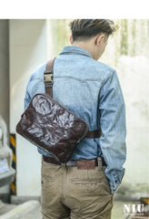 Cool Black Leather Men 10 inches Chest Bag Messenger Bag Courier Bags Postman Bag For Men - imessengerbags