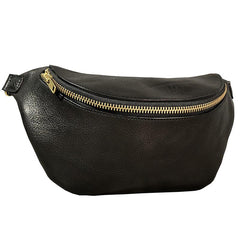 Black Handmade Leather Men Fanny Packs Small Waist Bag Hip Pack Belt Bag Bumbag for Men - imessengerbags