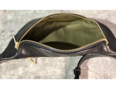 Black Handmade Leather Men Fanny Packs Small Waist Bag Hip Pack Belt Bag Bumbag for Men - imessengerbags
