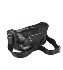 Cool Black Leather Men Chest Bag Large Sling Bag One Shoulder Backpack Sling Packs For Men - imessengerbags
