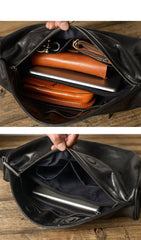 Cool Black Leather Men Chest Bag Large Sling Bag One Shoulder Backpack Sling Packs For Men - imessengerbags