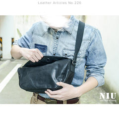 Cool Black Leather Men Chest Bag Large Sling Bag One Shoulder Backpack Sling Packs For Men - imessengerbags