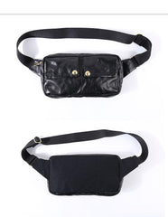 Black Cool Leather Men Fanny Pack Waist Bag Hip Pack Chest Bag Coffee Belt Bag Bumbag for Men