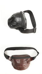 Black Handmade Leather Men Fanny Pack Small Waist Bag Hip Pack Coffee Belt Bag Bumbag for Men