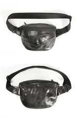 Black Leather Crossbody Belt Bag Bumbag for Men Leather Fanny Pack Mens Small Waist Bag Hip Pack 