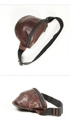 Black Handmade Leather Men Fanny Pack Small Waist Bag Hip Pack Coffee Belt Bag Bumbag for Men