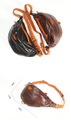 Black Handmade Leather Men Fanny Pack Waist Bag Coffee Hip Pack Belt Bag Bumbag for Men