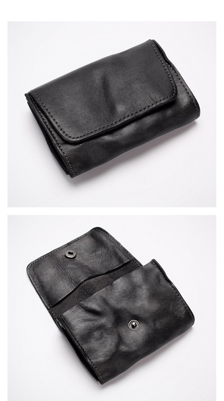 Black Handmade Leather Mens Coin Purse Small Wallet billfold Wallet Card Wallet For Men - imessengerbags