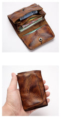 Black Handmade Leather Mens Coin Purse Small Wallet billfold Wallet Card Wallet For Men - imessengerbags