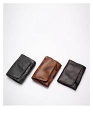 Black Handmade Leather Mens Coin Purse Small Wallet billfold Wallet Card Wallet For Men - imessengerbags