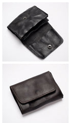 Black Handmade Leather Mens Coin Purse Small Wallet billfold Wallet Card Wallet For Men - imessengerbags
