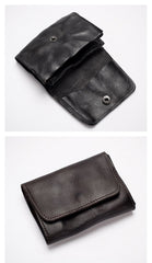 Black Handmade Leather Mens Coin Purse Small Wallet billfold Wallet Card Wallet For Men