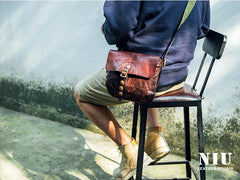 Fashion Black Wrinkled Leather Men 8 inches Small Side Bag Coffee Cool Messenger Bags Postman Bag For Men