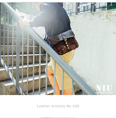 Fashion Black Wrinkled Leather Men 8 inches Small Side Bag Coffee Cool Messenger Bags Postman Bag For Men
