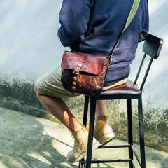 Fashion Black Wrinkled Leather Men 8 inches Small Side Bag Coffee Cool Messenger Bags Postman Bag For Men