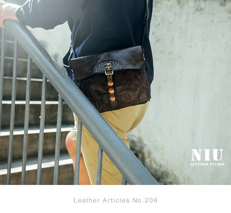 Fashion Black Wrinkled Leather Men 8 inches Small Side Bag Coffee Cool Messenger Bags Postman Bag For Men