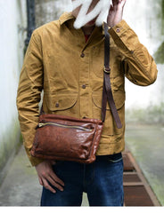 Cool Black Wrinkled Leather Men Postman Bag Side Bag Coffee Messenger Bag Courier Bag For Men - imessengerbags