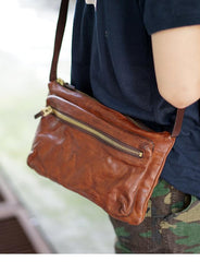 Cool Black Wrinkled Leather Men Postman Bag Side Bag Coffee Messenger Bag Courier Bag For Men - imessengerbags