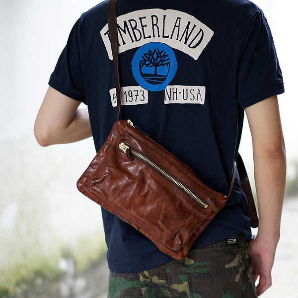 Cool Black Wrinkled Leather Men Postman Bag Side Bag Coffee Messenger Bag Courier Bag For Men - imessengerbags