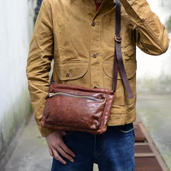 Cool Black Wrinkled Leather Men Postman Bag Side Bag Coffee Messenger Bag Courier Bag For Men - imessengerbags
