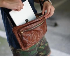 Cool Black Wrinkled Leather Men Postman Bag Side Bag Coffee Messenger Bag Courier Bag For Men - imessengerbags