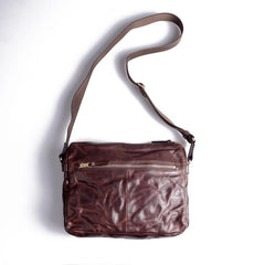 Handmade Black Wrinkled Leather Men Postman Bag Coffee Cool Courier Bag Messenger Bag One Shoulder Backpack For Men - imessengerbags
