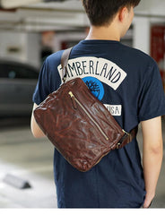 Handmade Black Wrinkled Leather Men Postman Bag Coffee Cool Courier Bag Messenger Bag One Shoulder Backpack For Men - imessengerbags