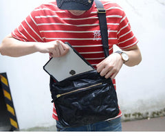 Handmade Black Wrinkled Leather Men Postman Bag Coffee Cool Courier Bag Messenger Bag One Shoulder Backpack For Men - imessengerbags