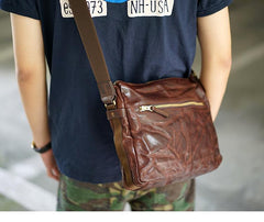 Handmade Black Wrinkled Leather Men Postman Bag Coffee Cool Courier Bag Messenger Bag One Shoulder Backpack For Men - imessengerbags