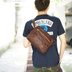 Handmade Black Wrinkled Leather Men Postman Bag Coffee Cool Courier Bag Messenger Bag One Shoulder Backpack For Men - imessengerbags