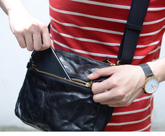 Handmade Black Wrinkled Leather Men Postman Bag Coffee Cool Courier Bag Messenger Bag One Shoulder Backpack For Men - imessengerbags