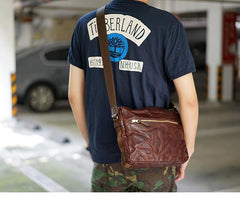 Handmade Black Wrinkled Leather Men Postman Bag Coffee Cool Courier Bag Messenger Bag One Shoulder Backpack For Men - imessengerbags