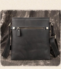 Black LEATHER MEN'S Small Side bag Vertical MESSENGER BAG Courier Shoulder Bag FOR MEN