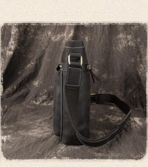 Black LEATHER MEN'S Small Side bag Vertical MESSENGER BAG Courier Shoulder Bag FOR MEN - imessengerbags