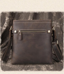 Black LEATHER MEN'S Small Side bag Vertical MESSENGER BAG Courier Shoulder Bag FOR MEN