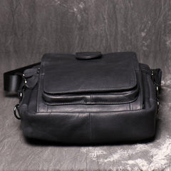 Black Leather Mens Laptop Work Bag Handbag Vertical Briefcase Shoulder Bags Black Business Bags For Men