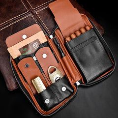 Black Leather Tobacco Pipe Rollup Bags, Pipe Pouch, The Pipe Smoker's Full Set Gift for Him