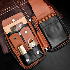 Black Leather Tobacco Pipe Rollup Bags, Pipe Pouch, The Pipe Smoker's Full Set Gift for Him