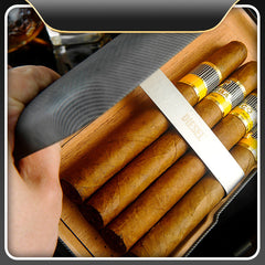 Black Leather&Cedar Mens 4pcs Cigar Case Leather Cigar Cases for Men