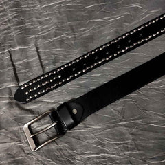 Cool Black Leather Metal Rivet Rock Belt Biker Motorcycle Belt Black Punk Leather Belt For Men