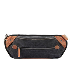 Black Canvas Leather Fanny Pack Men's Chest Bag Sling Hip Bag Canvas Waist Bag For Men