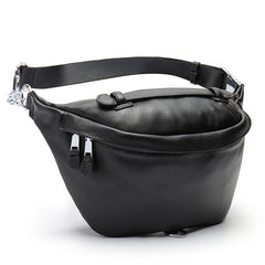 Black MENS LEATHER FANNY PACK BUMBAG Fanny Bag Black WAIST BAGS For Men